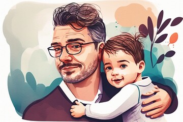 Happy Fathers Day decoration background. Generative AI illustration.