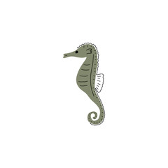 Seahorse Character sea animal on deep background. Wild life illustration. Underwear world. Vector illustration.
