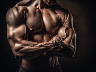 Sportlicher Bodybuilder mit kraftvoller und muskulöser Figur posiert. AI generativ