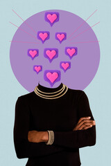 Creative metaphor date affection concept girl folded hands headless notification matches love...