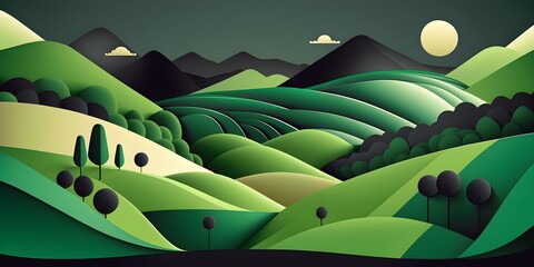 Simple paper style illustration of mountains and hills, AI generated