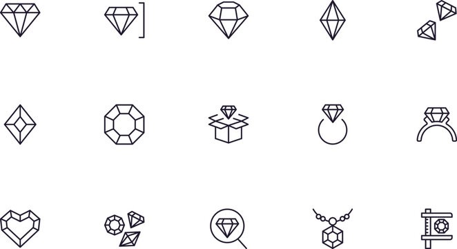 Collection of modern diamond outline icons. Set of modern illustrations for mobile apps, web sites, flyers, banners etc isolated on white background. Premium quality signs.