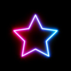 3d rendering UI Star icon with neon light isolated in black background