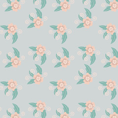 Light pink flowers pattern with leaves 