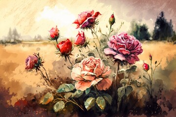 Watercolor roses from the garden