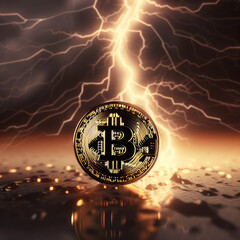 3D Bitcoin lightning created with generative AI