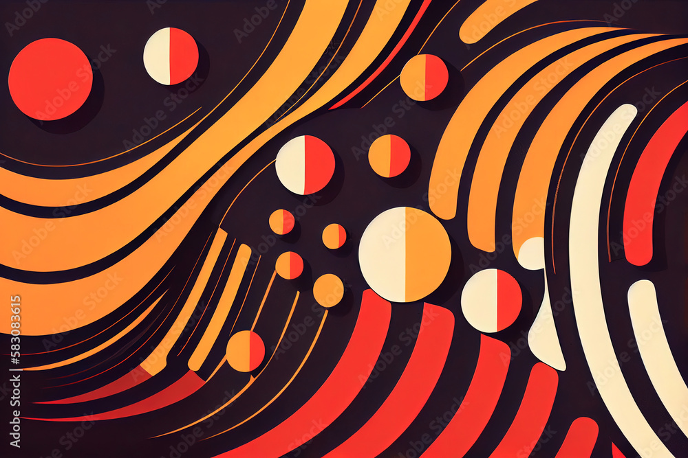 Poster abstract background with circles and circles in orange and black colors, ai generation.