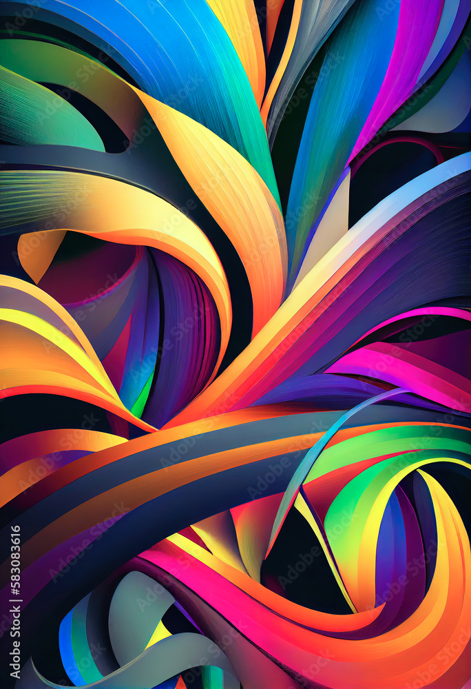 Poster abstract colorful background with curved lines, ai generation.