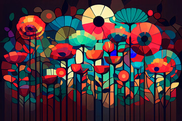 abstract background with flowers in the style of stained-glass window, ai generation