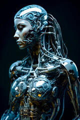 Futuristic transhuman female robot.AI generated.