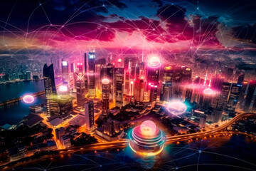 Imaginative visual of smart digital city.AI generated.