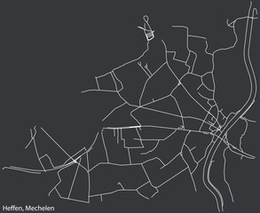 Detailed hand-drawn navigational urban street roads map of the HEFFEN SUBMUNICIPALITY of the Belgian city of MECHELEN, Belgium with vivid road lines and name tag on solid background