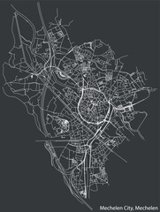 Detailed hand-drawn navigational urban street roads map of the MECHELEN SUBMUNICIPALITY of the Belgian city of MECHELEN, Belgium with vivid road lines and name tag on solid background