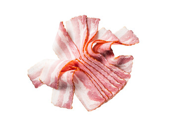 Raw bacon strips of pork meat.  Isolated, transparent background.