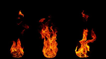 Fire flames isolated on black background