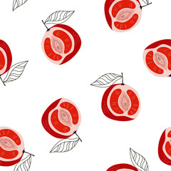 Seamless pattern with vulva graipfruit. Yoni illustration of female energy concept isolated on white background. - 583085253