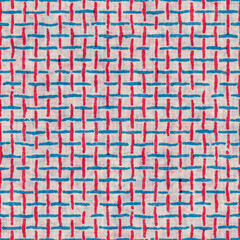 Beige, Blue and Red Watercolor-Dyed Effect Textured Criss-Cross Pattern