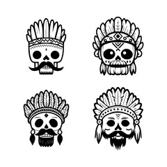 Unleash your inner warrior with our cute anime skull head wearing Indian chief accessories collection. Hand drawn with love, these illustrations are sure to add a touch of edgy charm to your project