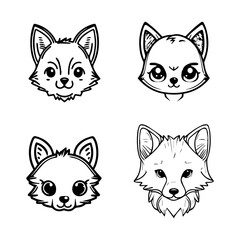 Adorable kawaii wolf collection set with detailed Hand drawn line art illustrations, perfect for any animal lover and wolf enthusiasts
