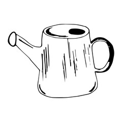 Watering can in hand drawn style isolated on white background.Vector.