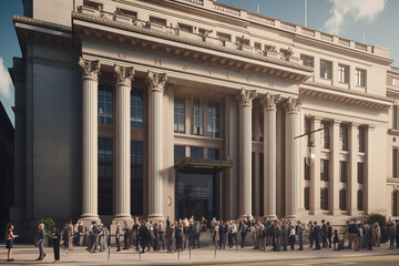 people queuing in a bank building - bankruptcy
 - bank crash - AI Generated