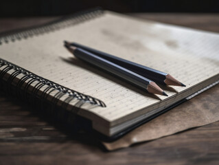 Creative writing essentials, pencil and notebook ready for ideas, generative AI
