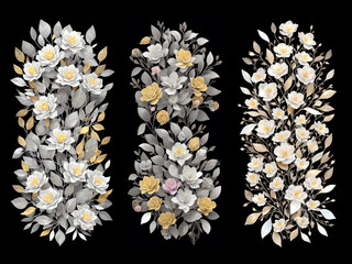 flowers on black, abstract beautiful spring flowers, illustration with Generative AI