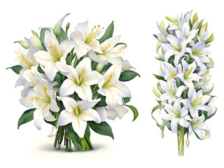 bouquet of white lilies, , bouquet of flowers isolated, background with flowers, abstract beautiful spring flowers, illustration with Generative AI