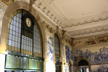 Entrance of the train station in Porto, Portugal, decorated with the typical ceramic