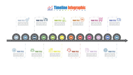 Data analytics and collection abstract process infographic template chart for business roadmap. 12 Months modern Timeline diagram calendar, presentation vector infographic