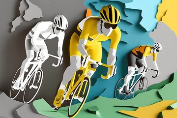 Tour de France paper cut background. Generative AI illustration. - obrazy, fototapety, plakaty