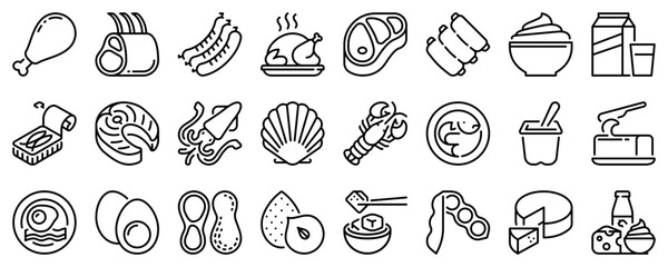 Fototapeta na wymiar Line icons about protein on transparent background with editable stroke.