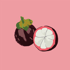 Mangosteen fruit. Textured exotic Background. Flat fruits. Exotic citrus. 