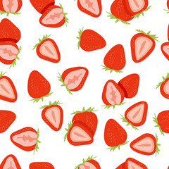 Hand drawn seamless pattern  with strawberry on white background for typography, textiles or packaging design