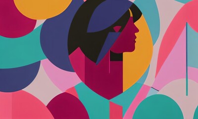 Pop Art Purple Pink Orange Teal Head Silhouette Illustrated Abstract Generative Ai Illustration