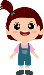 Children kid girl in an overalls dress and pink t-shirt. Vector illustration. girl cartoon.