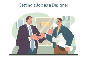 Job offer. Hr manager or company director recruiting a designer