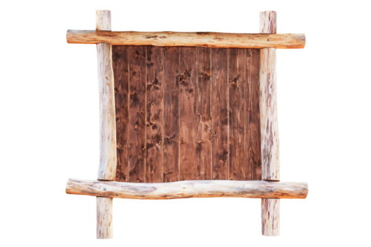 Square wooden empty frame made of logs in PNG isolated on transparent background