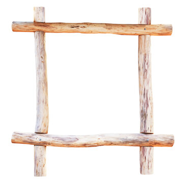 Square wooden frame made of wood logs in PNG isolated on transparent background