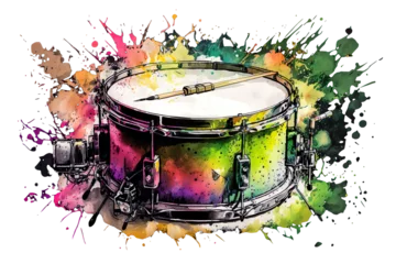 Fotobehang Colorful Isolated Single Drum Neon Watercolor - Generative AI © FotoIdee