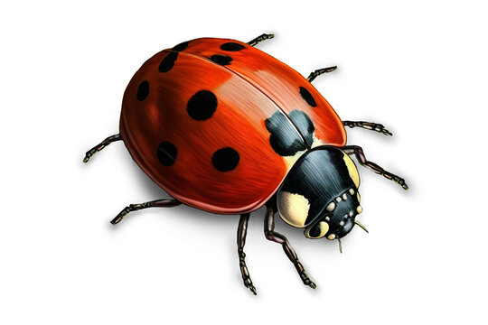 Isolated Red Lady Bug With Shadow - Generative AI