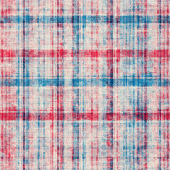 Beige, Blue and Red Watercolor-Dyed Effect Textured Checked Pattern