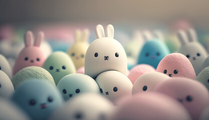Kawaii easter bunny with easter eggs created with Generative AI