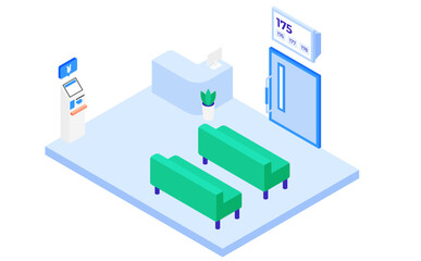 待合室のアイソメトリックイラスト(クリニック・病院)