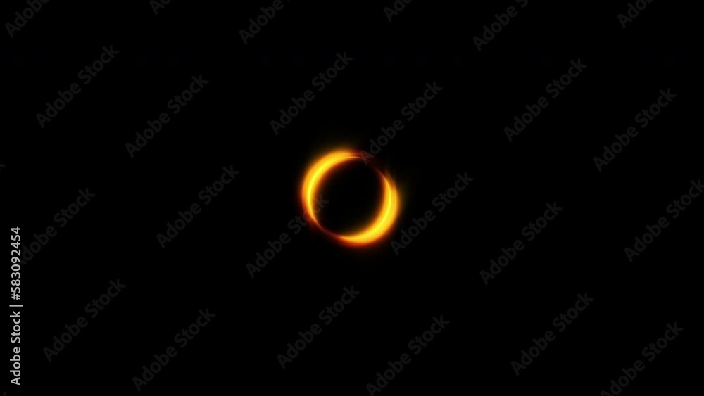 Poster abstract orange circle ring fireball energy vortex flows in modern seamless loop animation on black 