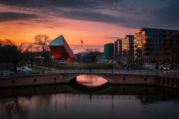 The Main Town in Gdansk by the Motlawa river at sunset, Poland.