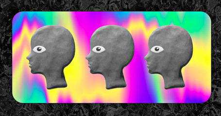 Modern photo collage art. Abstract heads. Psychology concept