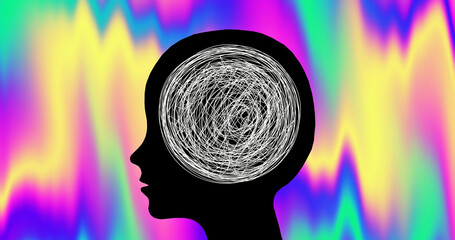 Modern photo collage art. Abstract head. Psychology concept