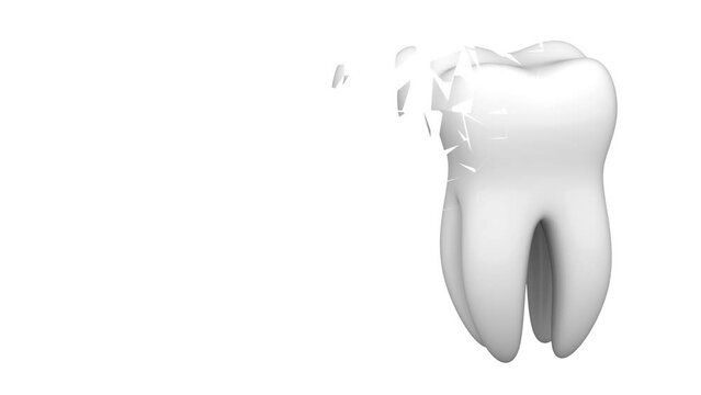 Fractured tooth in the white background. 3D Illustration.