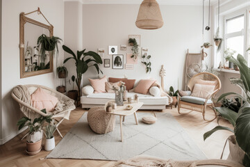 Spring modern interior background, pastel colors created with AI